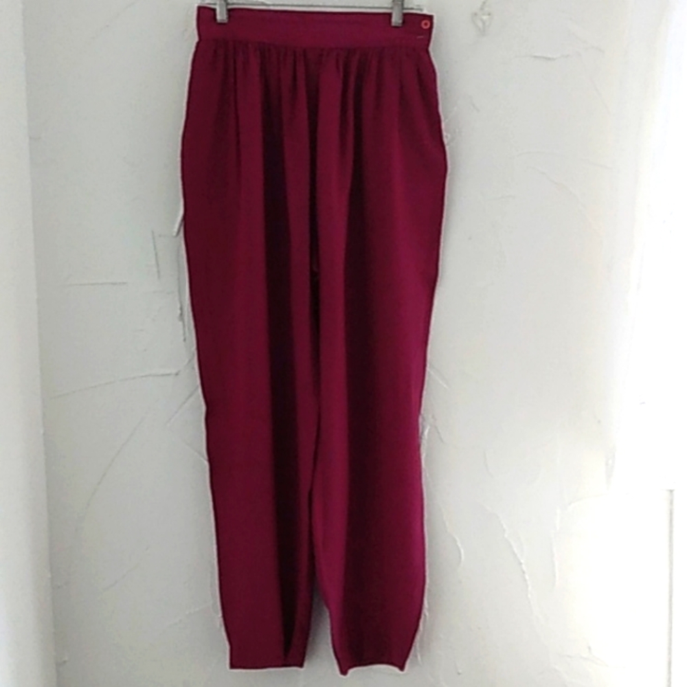 Vintage Silk Irka High Waisted Pants  Women's Size 12 Dark Fuschia Color‎